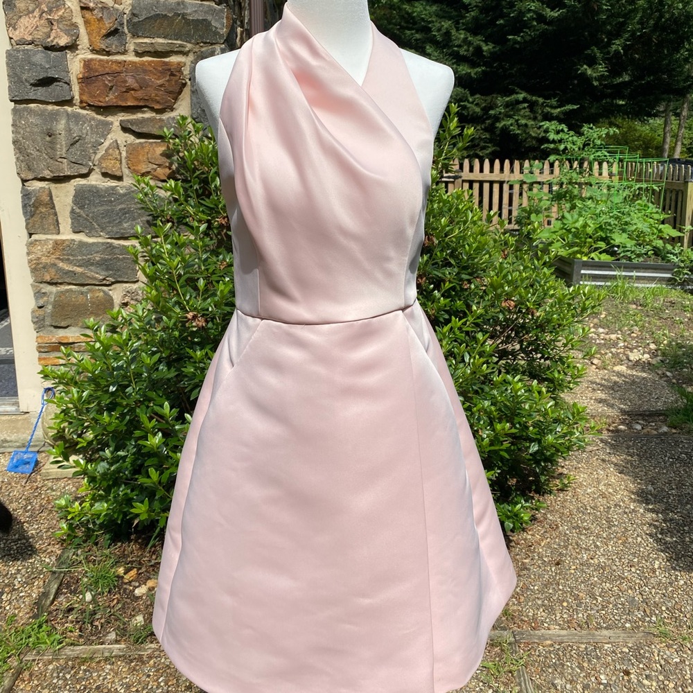 Halston Heritage light pink silk cocktail dress.